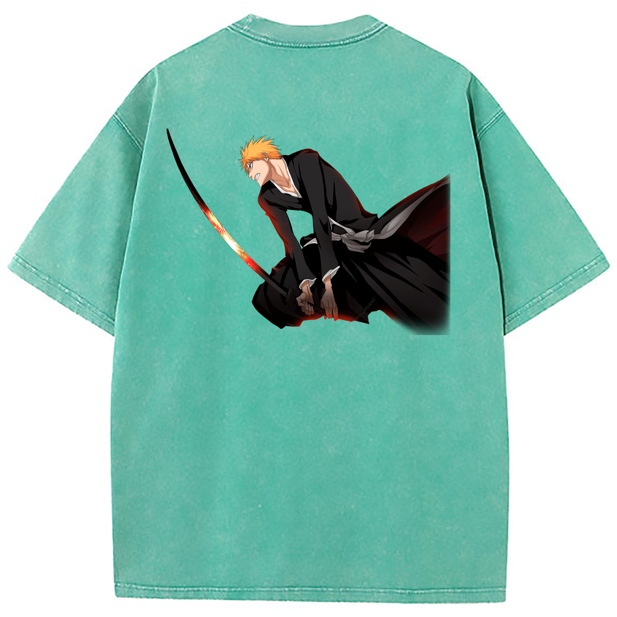 （画像用） ブリーチ 黒崎一護（くろさき いちご）BLEACH Kurosaki Ichigo 綿100% ヴィンテージ風 半袖Tシャツ（背面プリント）